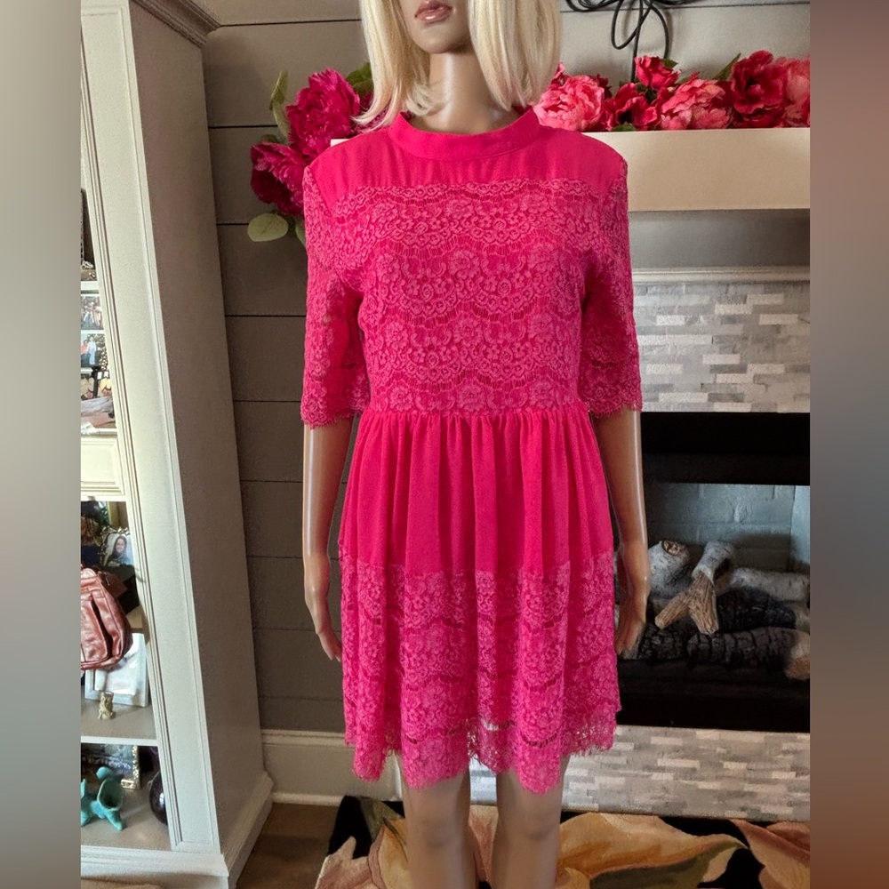 Journey Five Women's Dress Hot Pink Lined Short Sleeve Lace Zipper Size XXL